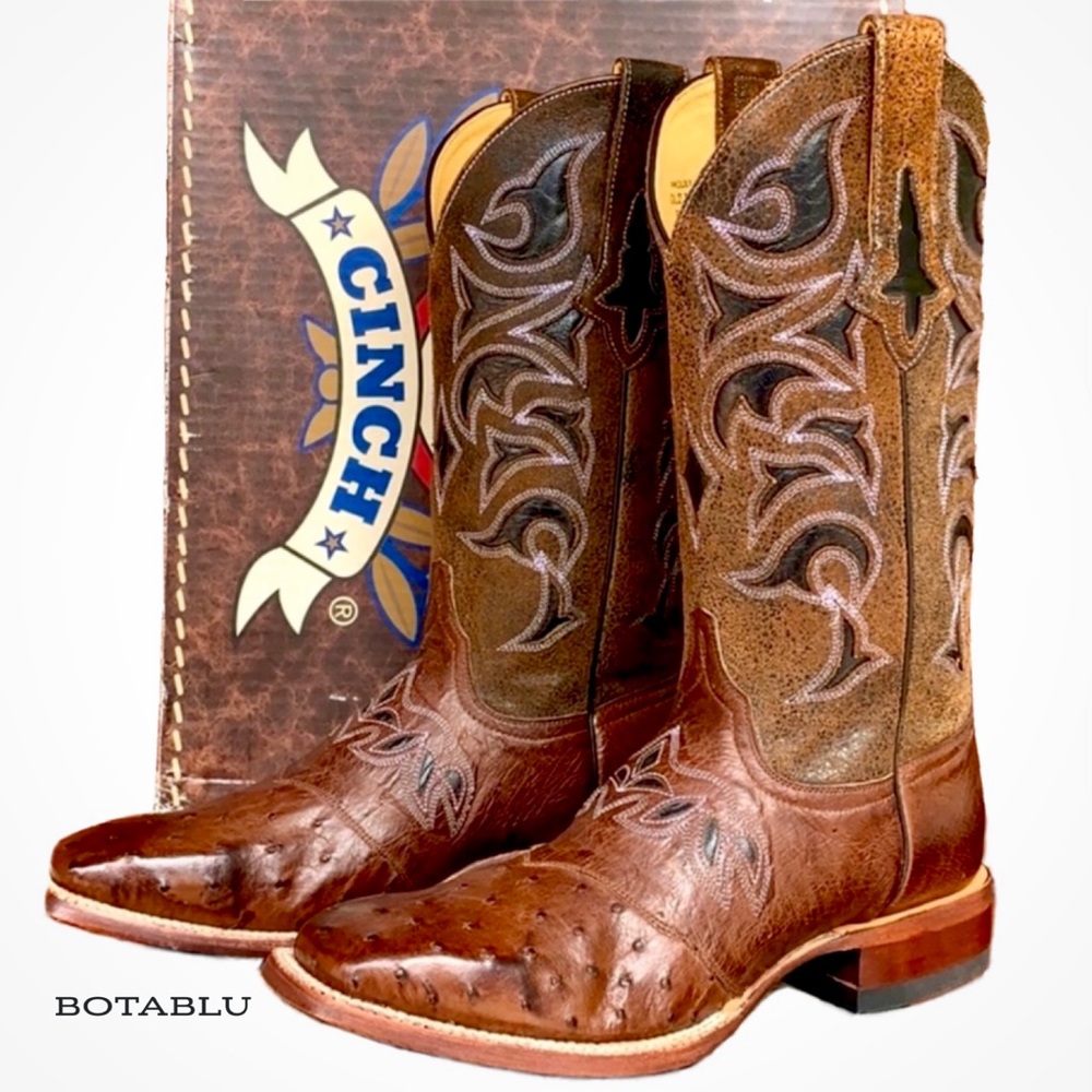 CINCH NEW Full Quill Ostrich Leather Square Toe Cowgirl Cowboy Western Boots 10